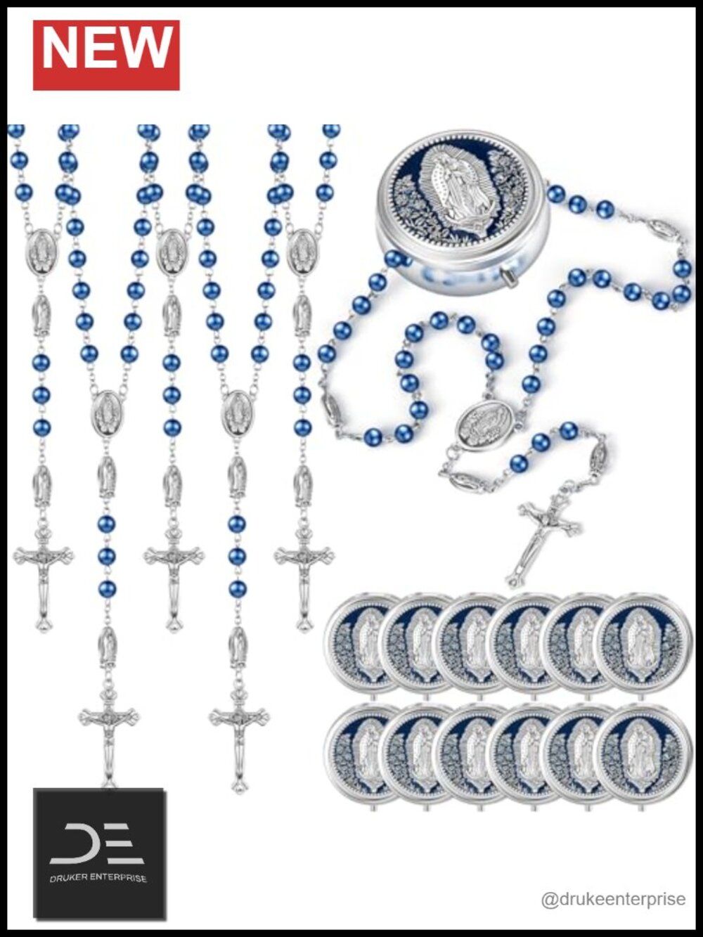 12 Pc Catholic Rosary Necklace 6mm Glass Pearl Beaded Alloy Gift Set